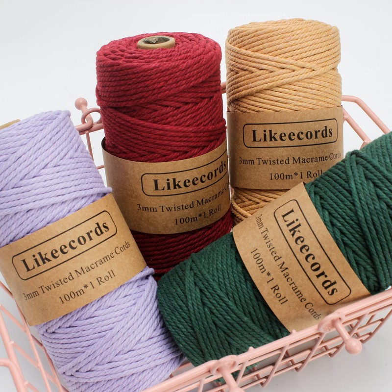 Likeecords Macrame String, 3 mm x 100.5 Metres, Coloured Macrame