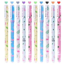 OFFCUP Flamingo Pens, Pack of 10 Flamingo Gel Pen Set, Gel Pens Colourful, Fine Tip, Diameter of Tip 0.38 mm, for School, Office, Home, Birthday Gift, Office Supplies
