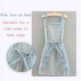 Nebesheii Cotton Kitchen Cooking Aprons,Vest Adjustable Bib Soft Chef Stripes Apron Two pockets with wide for Men Women, Blue, One Size Fits All