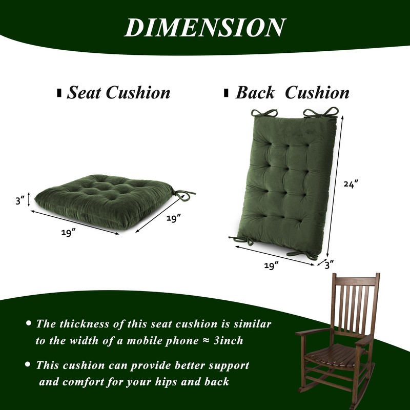 FlyGulls Rocking Chair Cushions Indoor Velvet Chair Pads High Back