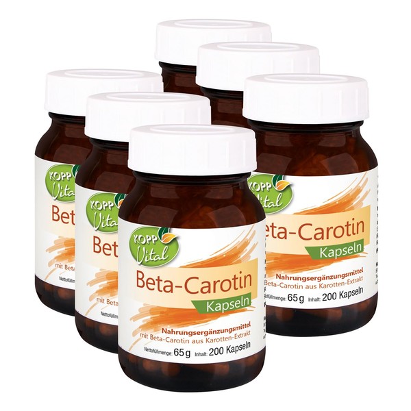 KOPP Vital® Beta-Carotene Capsules, 6 x 200 Capsules, 65 g, Carrot Extract, Vitamin A, Pharmacy Quality