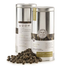 Golden Moon Tea Organic Jasmine Pearls Green Tea - Loose Leaf Dragon Pearls, Premium Grade, Non GMO - Travel Tin (48 Servings)
