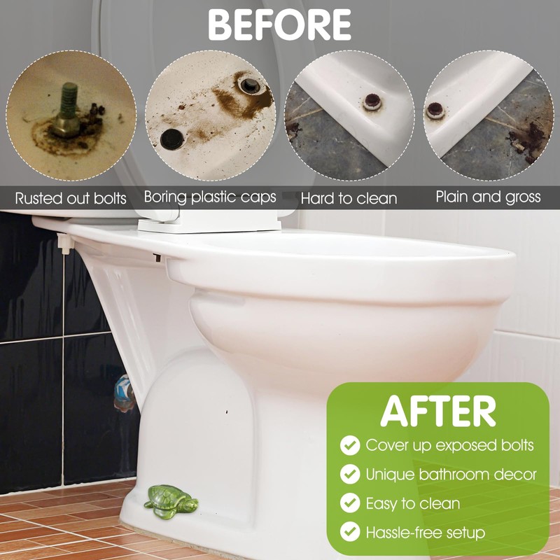 2pcs Toilet Bolt Covers Green Ceramic Turtle Toilet Screw Cover