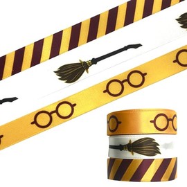 3 Roll 18 Yards Wizard Ribbons, 5/8" Orange Witch Stripe Satin Ribbons Eyeglasses Broom Fabric Ribbon for Gift Wrapping Ribbons for Wreaths Party Home DIY Decoration