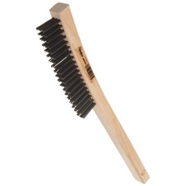 Weiler 44053 Hand Wire Scratch Brush, .012 Carbon Steel Fill, Curved Handle, 3 x 19 Rows