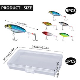 Neikafan Surface Bait Pack of 5 with 1 Box Whopper Plopper Bass Surface Bait Pike Whopper Plopper Fishing with 2 Treble Hooks Topwater Fishing Lure Suitable for Freshwater or Saltwater