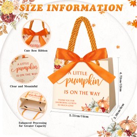 Kolldenn 25 Set Baby Shower Party Favors Thank You Gift Bags A Little Pumpkin is On the Way Gift Bags with Handles Fall Small Candy Bags with Bow Ribbon for Autumn Baby Shower Gender Reveal Party