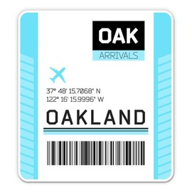 Squiddy Oakland California Airport Code Oak Luggage Tag Style - Vinyl Sticker Decal for Phone, Laptop, Water Bottle (3" high)