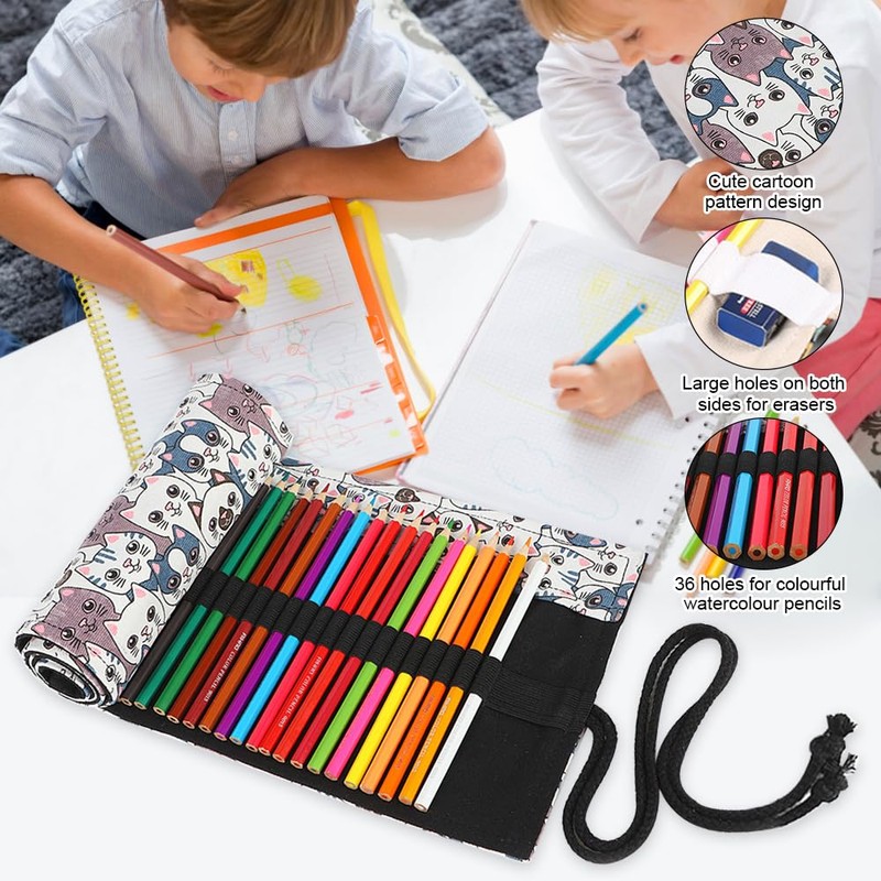Pack of 2 Canvas Pen Roll, Rolling Pencil Case, 36