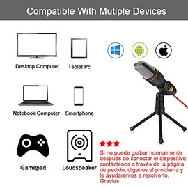 Micrófono para PC con Soporte Micrófono Condensador Semiprofesional con Tripié, Micrófono de 3.5 mm Compatible con PC, Micrófono para Videoconferencia