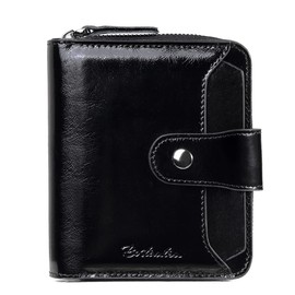 BOSTANTEN Leather Wallets for Women RFID Blocking Zipper Pocket Small Bifold Wallet Card Case Black