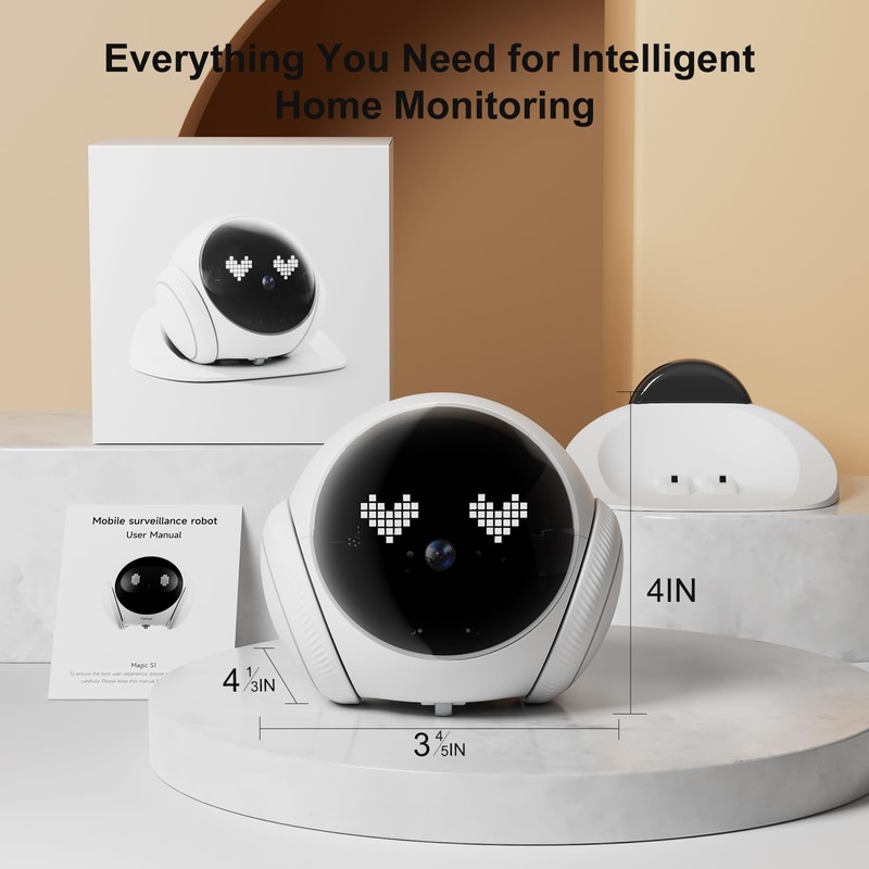 Movable Indoor Robot Camera, Family Bot Security for Cat/Dog/Pet/Elderly, Robot