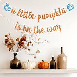 A Little Pumpkin is on The Way Banner, Little Pumpkin Baby Shower Banner, Thanksgiving Fall Theme Pumpkin Baby Shower Birthday Party Decorations (Blue)