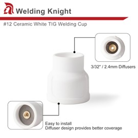 Welding Knight #12 Ceramic (Twin Pack) White TIG Welding Cups with 3/32" Diffuser