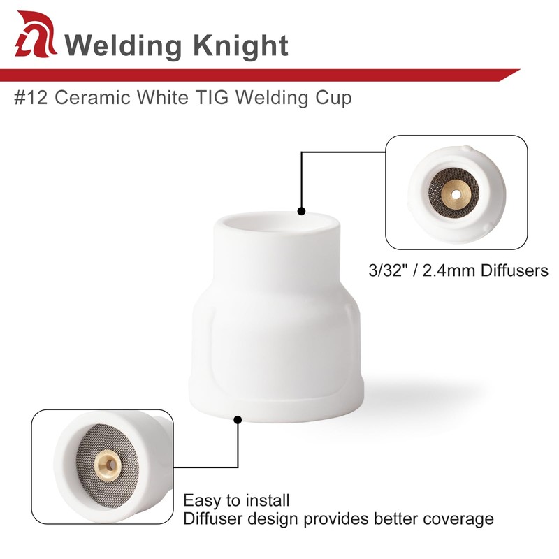 Welding Knight #12 Ceramic (Twin Pack) White TIG Welding Cups