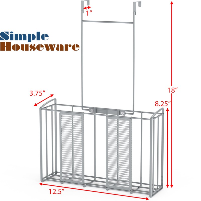 Simple Houseware Over Cabinet Door Organizer, 12.5"Wx3.75"Dx18"H, Mesh Silver