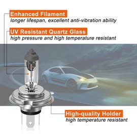 DZG H4 9003 Halogen Headlight Bulbs 12V 60/55W 4300K Warm White HB2 Halogen Bulbs High and Low Beam Replacement Bulbs, Pack of 2