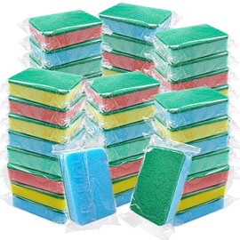 (58 Pack)Kheoxusa Individually Wrapped Sponges,Sponge Individually Wrapped,Individually Wrapped Sponges Bulk Packed for Cleaning Dishes Kitchen Scrub Dish Non Scratch Scrubber Bulk-Round(Color Random)
