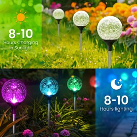 GIGALUMI Solar Garden Lights 3 Pack, Solar Powered Outdoor Lighting Multi-Colored Changing Garden Globes Waterproof Cracked Glass Ball with LED Lights Decor for Yard Patio Porch Balcony Landscape