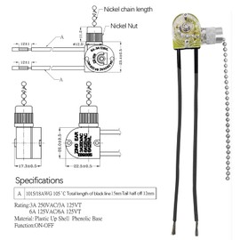 Aginkgo Ceiling Fan Pull Chain Switch Zing Ear ZE-109 3A/250VAC 6A/125VAC 125VL Replacement ON-Off Speed Control Switch Compatible Hunter Closet Lights Wall Lamp Two Wire Switches (Silver Chain)