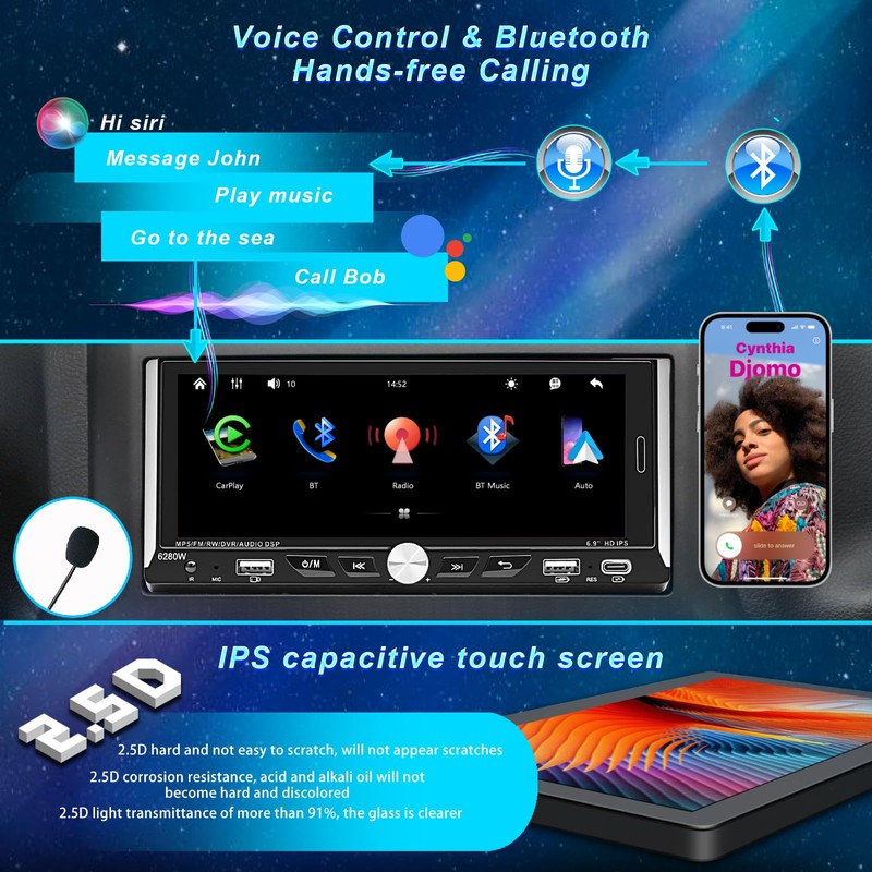 Single Din Car Radio Compatible with Wireless Apple CarPlay, Car