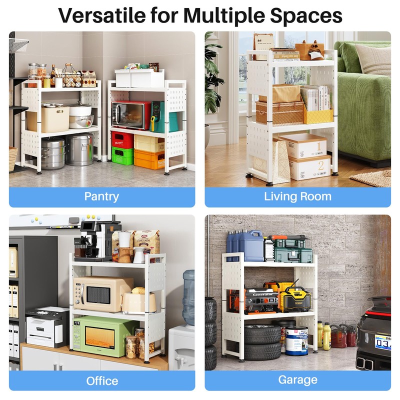 Expandable Microwave Stand, Heavy Duty 3-Tier Adjustable Microwave Oven Rack