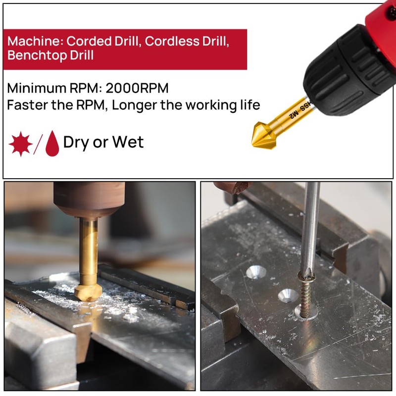 FOCSTOL Countersink Drill Bit HSS Set - 90° Titanium Countersink