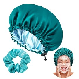 Gorro de Satén Suave,Gorro de Dormir de Sedoso de Doble Capa,Gorros de Dormir de Satén Ajustable Todos los Peinados,Adecuado para Lavarse la Cara,Belleza y Baño,Transpirable,Verde