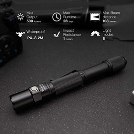 ThruNite Archer 2A V3 Linterna, Linterna Táctica 2AA EDC, 500 Lúmenes Linterna LED de Bolsillo con Doble Interruptor para Emergencia, Cam...