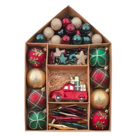 Valery Madelyn Christmas Baubles for Traditional Christmas Tree Decorations,70pcs Red Green Gold Shatterproof Ball Ornaments, Hanging Gifts, House Shape Packing