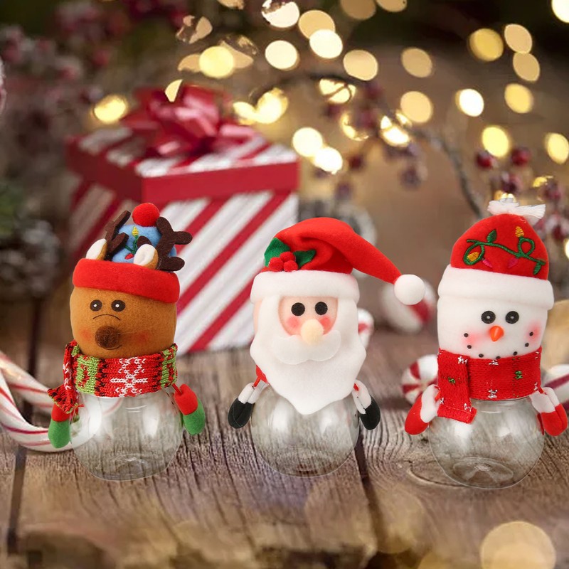 3pcs Christmas Candy Jars Transparent Clear Plastic Biscuits Jars Decorative