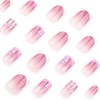 Pink Press on Nails Square Fake Nails Short Glossy Gliiter