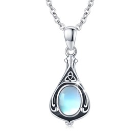 CUOKA MIRACLE Moonstone Necklace Girls 925 Sterling Silver Celtic Irish Drop Pendant Necklace Moonstone Jewellery for Women, Sterling Silver, No Gemstone