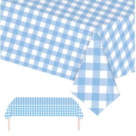 2Pcs Blue Checkered Table Cloth Party,137*274cm Baby Blue Plastic Table Cover Kid Adult Birthday Gingham Tablecloth,Large Rectangular Christmas Table Cloths for Parties BBQ Picnic Birthday Wedding