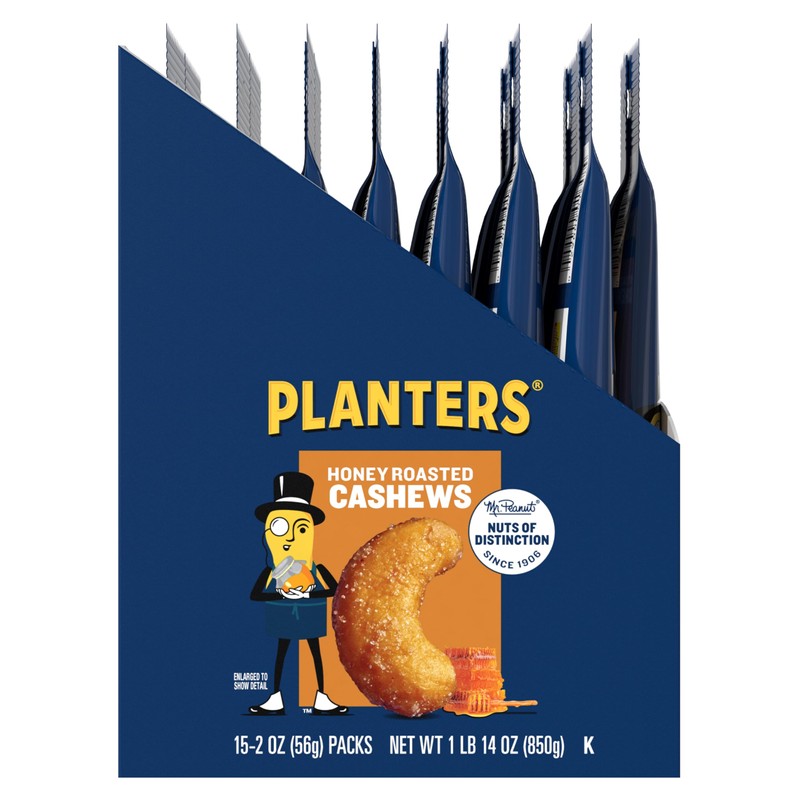 Planters Cashews Super Tube Nuts, Honey Roasted, 15-Count, 2-Ounce