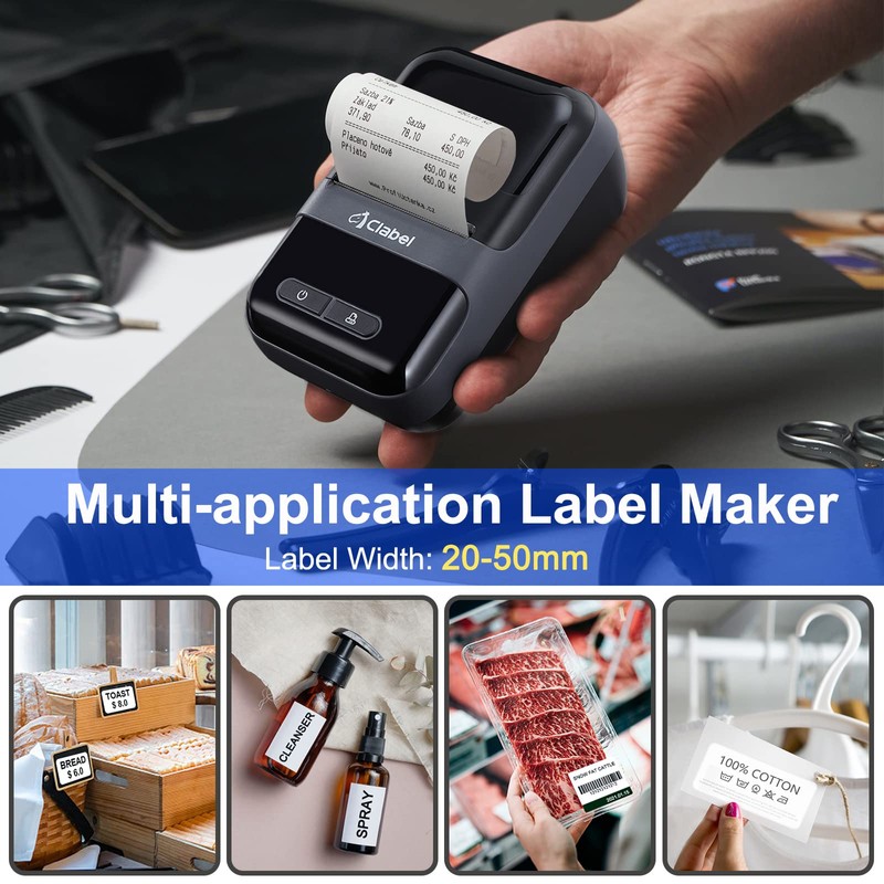 Label Maker CLABEL 220B, Portable Barcode Printer, Mini Wireless Thermal