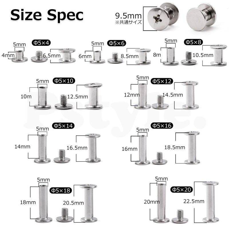 Pstyle. PST-102 Chicago Screw Combination Leather Craft Screws, Set of