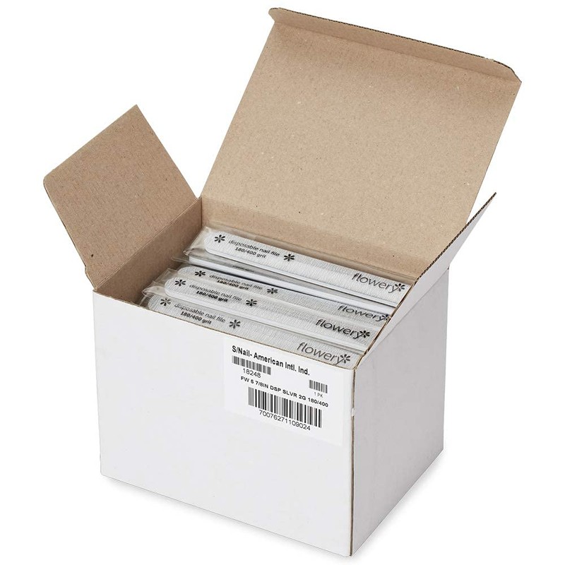 Flowery Disposable Nail File (180/400 Grit Cushion Silver)