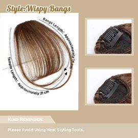 Clip in Bangs, Wispy Bangs with Temples Hairpieces, Hair Bangs Clip in Hair Extensions, Clip in Fringe for Women Daily Wear (Wispy Bangs Honey Caramel)