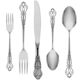 Silverware Set for 8, Stainless Steel Gorgeous Retro Royal Flatware Set, 40-Pieces Cutlery Tableware set, Kitchen utensils set Include Spoons And Forks Set, Mirror Finish, Dishwasher Safe