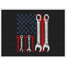 Mechanic USA Flag DIY 5D Diamond Painting Drawing Pictures by Number Kits, Cross Stitch Crystal Rhinestone Embroidery Paintings Pictures Arts Craft for Home Wall Decor 12x16 Inch