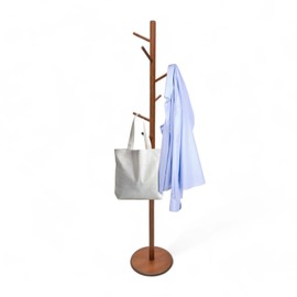 AV CONNECT Solid Wood Coat Rack and Stand, Free Standing Clothes Hanger with 8 Hooks and 3 Adjustable Height, Perchero, Hat Stand, Coat Hanger, Wooden Racks for Entryway or Hallway (Brown)