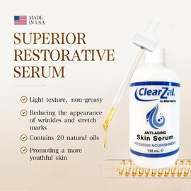 CLEARZAL Anti-Aging All Natural Skin Serum Moisture Embracing Formula with Essential Oils, 4 ounces help relieve irritation, dryness and flakiness.Non-Greasy，helps reinforce skin’s natural defenses, soothe redness,  Stretch Marks, Sensitive Skin - Specif