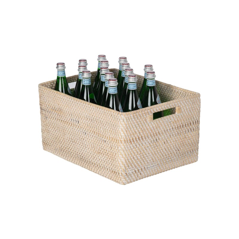 Loma Rectangular Rattan Storage Basket with Cut-Out Handles - White-Wash