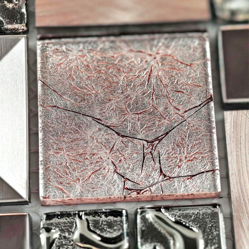 Hominter Metal & Glass Mosaic Tile – Silver & Rose