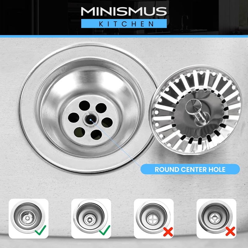 MINISMUS Universal Sink Strainer Basket Drain Plug Stainless Steel Sink