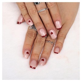 Lilly Rose Fake Press On Nails Acrylic French Nail Tips (Square Valentines Day Hearts, Medium)