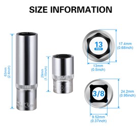 4-Piece 13mm Socket Set, 3/8-Inch Drive, 6-Point, Deep & Shallow Sockets, Corrosion Resistance, Compatible with Standard Ratchet Wrenches and Tools