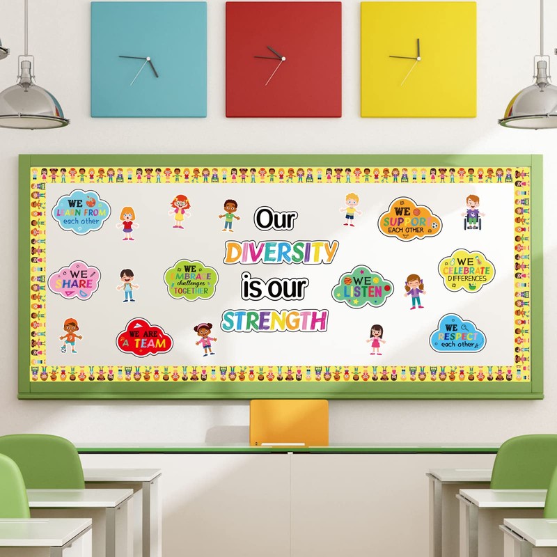 Diversity Bulletin Board Decoration Set Diverse Students Borders Cutouts for