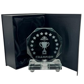 Express Medals Crystal Martial Arts Trophy Award, 6 Inch, Octagon Shape, Champion Design with Black Gift Presentation Box Tournament Winner Trophies Karate Judo